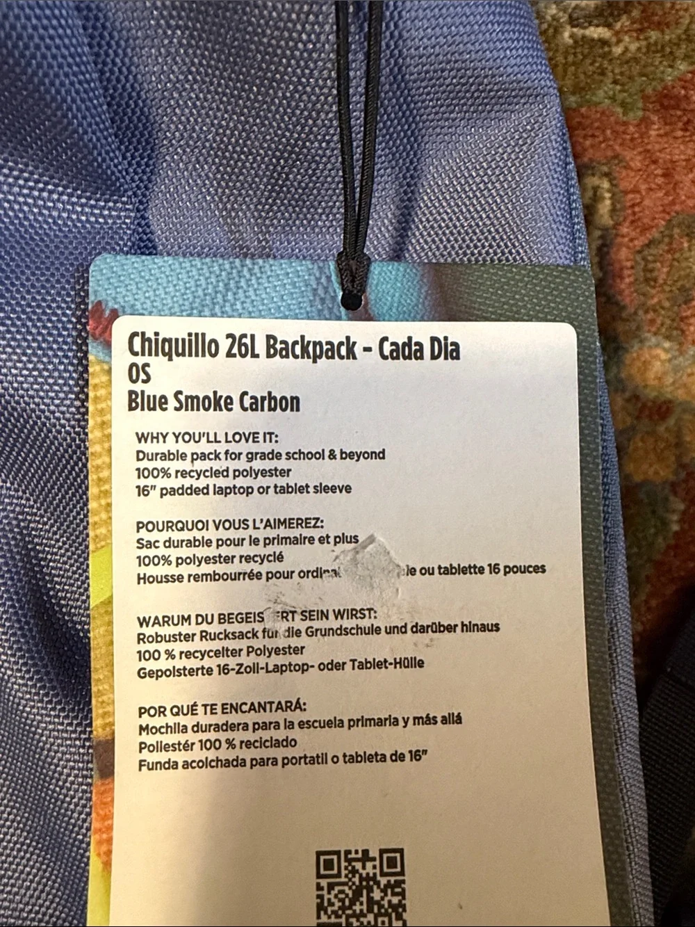Cotopaxi 26L Chiqullo Blue Smoke Carbon Black Backpack with Yellow Zipper Accent